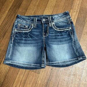 Miss Me Blue Jean Shorts with White Stitching